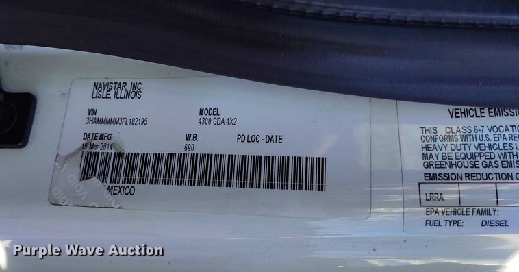 image for item YA1393 2015 International 4300  box truck