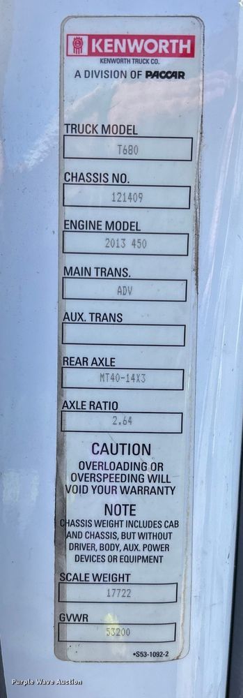 image for item YA1656 2016 Kenworth T680  semi truck