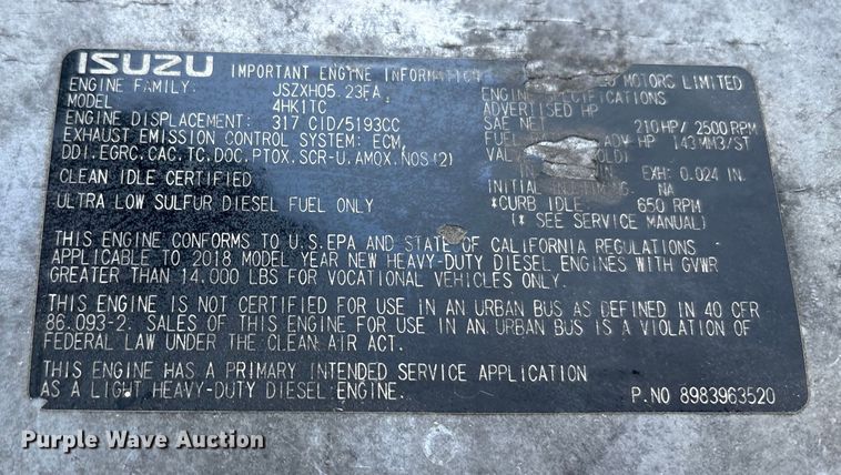 image for item YA1767 2019 Isuzu NRR  box truck