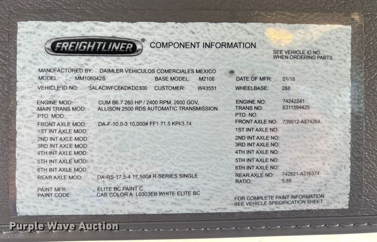 image for item YA1937 2019 Freightliner Buisness Class M2  box truck