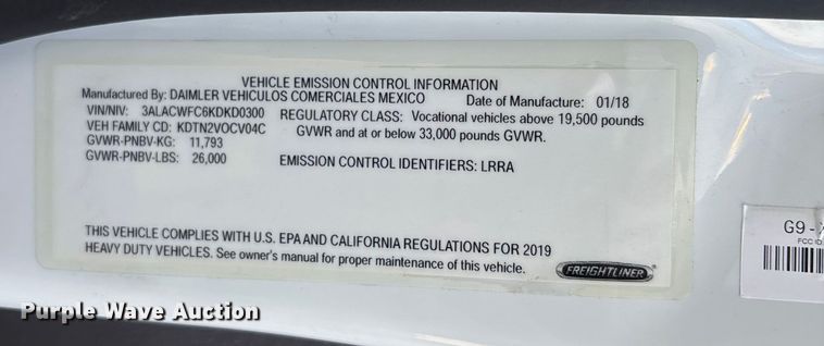 image for item YA1937 2019 Freightliner Buisness Class M2  box truck