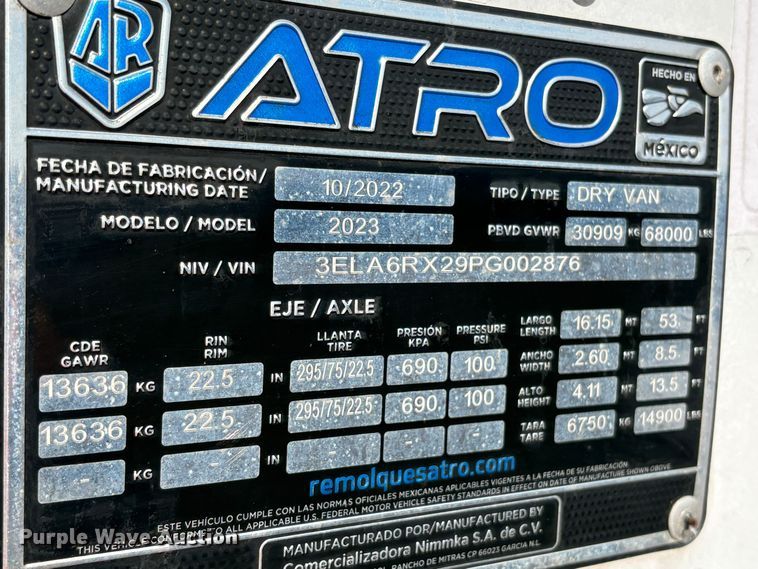 image for item YA2003 2023 Atro dry van trailer