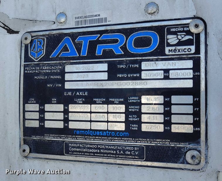 image for item YA2014 2023 Atro dry van trailer