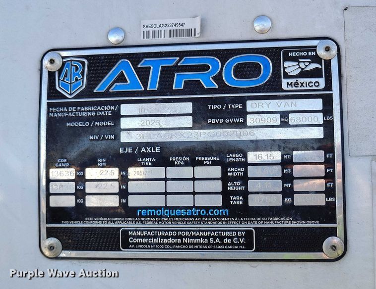 image for item YA2083 2023 Atro  dry van trailer