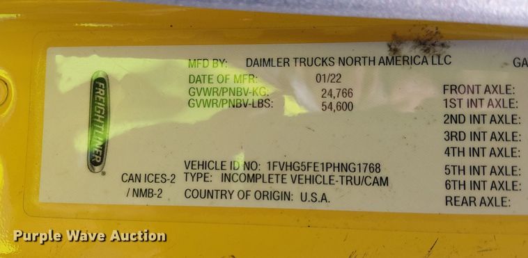 image for item YA2219 2023 Freightliner 108SD truck cab and chassis