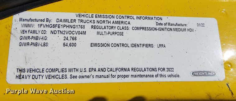 image for item YA2219 2023 Freightliner 108SD truck cab and chassis