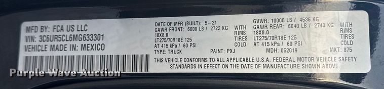 image for item DQ4255 2021 RAM 2500 Crew Cab pickup truck