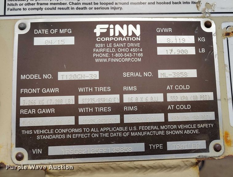 image for item DT0945 2015 Finn T120GN-39 hydroseeder