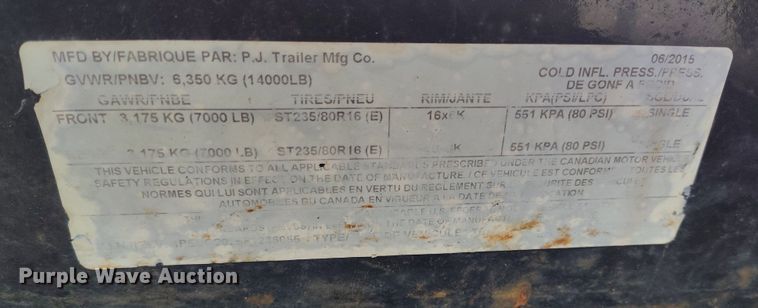 image for item DT0946 2015 PJ PJ utility trailer