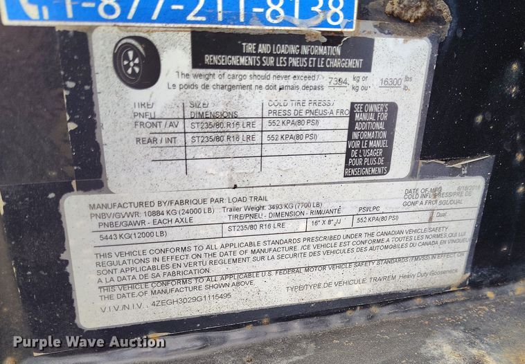 image for item DT0947 2016 Load Trail Load Max equipment trailer