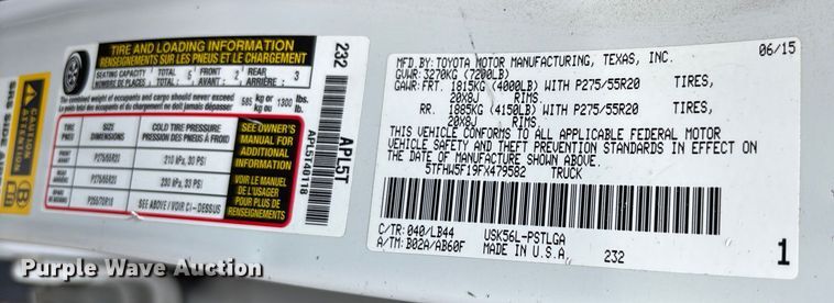 image for item DU0391 2015 Toyota Tundra Crew Cab pickup truck