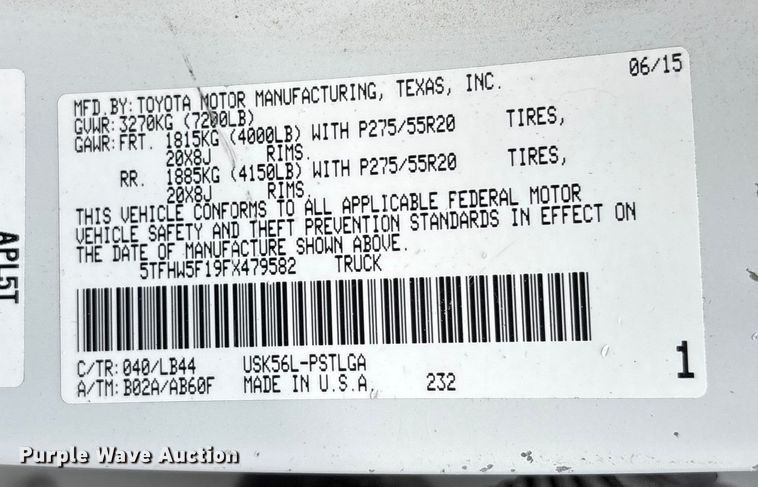 image for item DU0391 2015 Toyota Tundra Crew Cab pickup truck