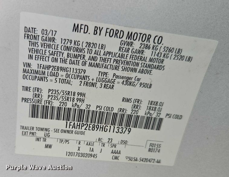 image for item DU2716 2017 Ford Taurus 