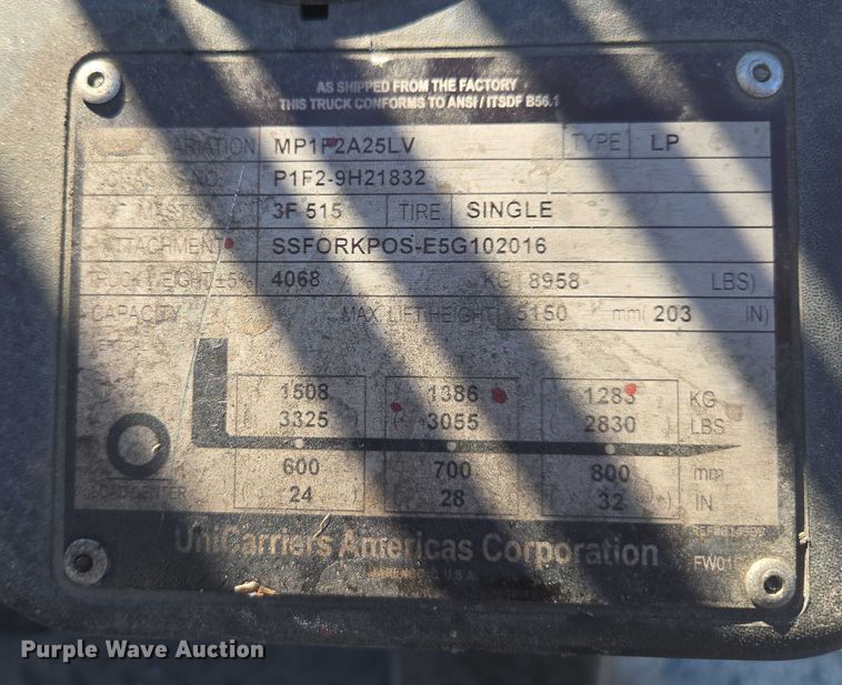 image for item DU2732 2017 Unicarriers PF50 forklift