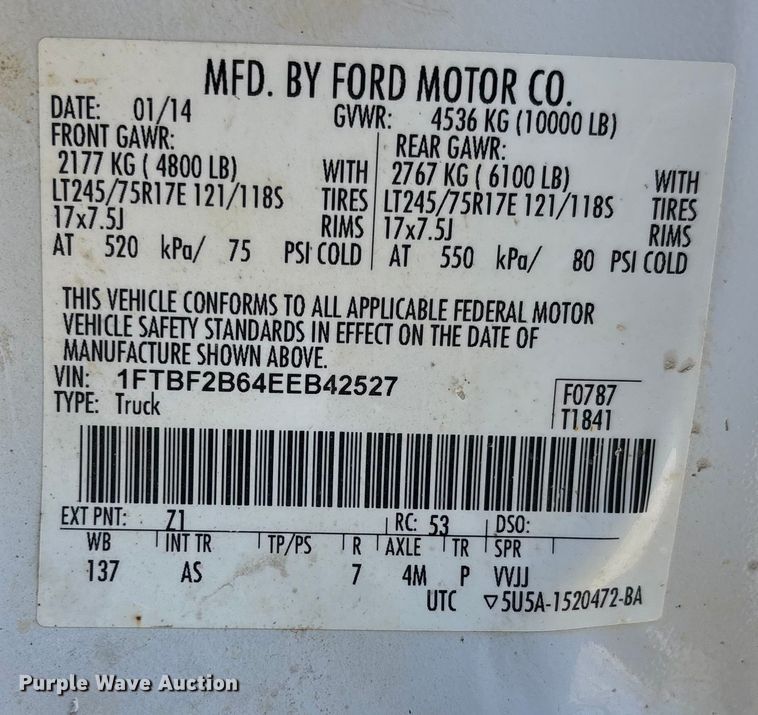 image for item DW7477 2014 Ford F250 utility bed pickup truck