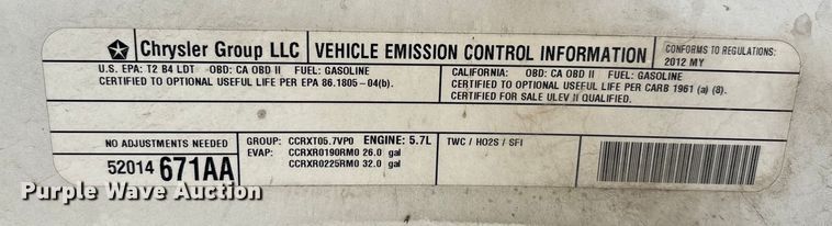 image for item DW7478 2012 RAM 1500 Ext. Cab pickup truck