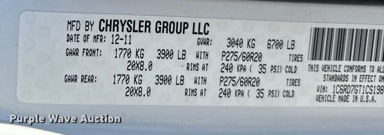 image for item DW7478 2012 RAM 1500 Ext. Cab pickup truck