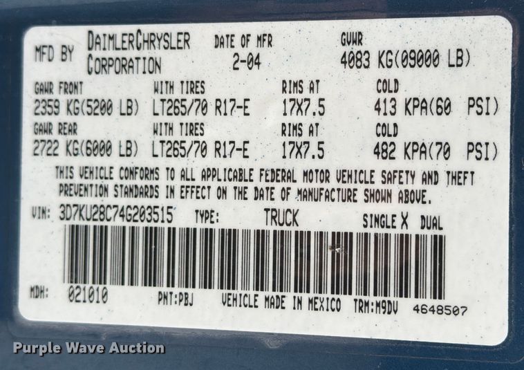 image for item DX5942 2004 Dodge Ram 2500 Ext. Cab pickup truck