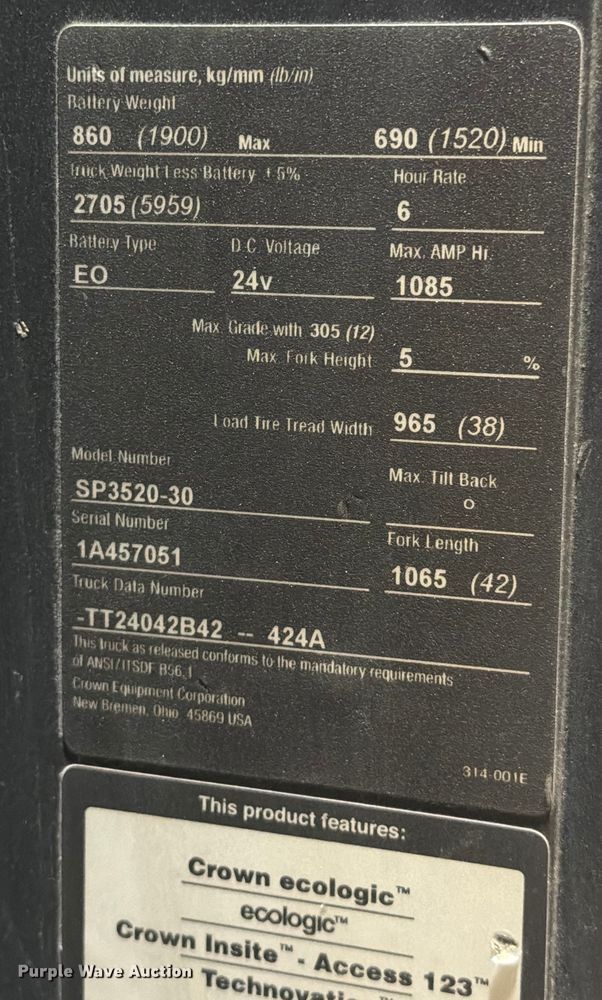 image for item DX5953 2016 Crown SP3520-30 order picker