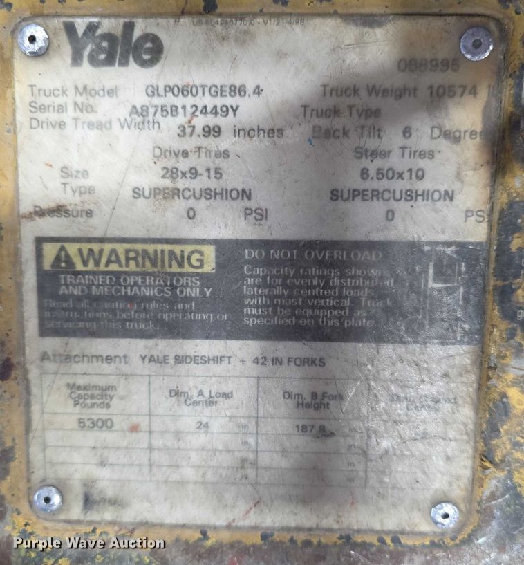 image for item DZ3862 2001 Yale GLP060TGE864 forklift