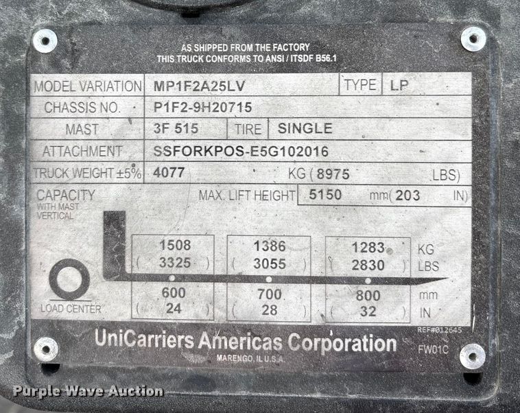 image for item EA7923 2016 UniCarriers PF50 forklift