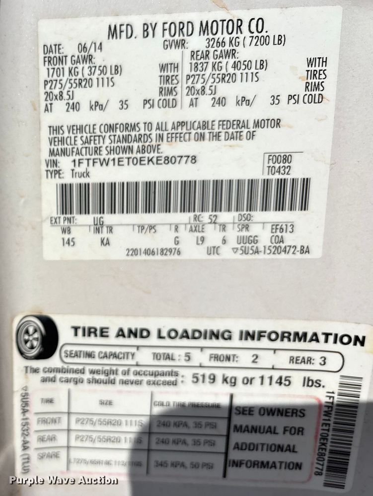 image for item EA7928 2014 Ford F150 Crew Cab pickup truck