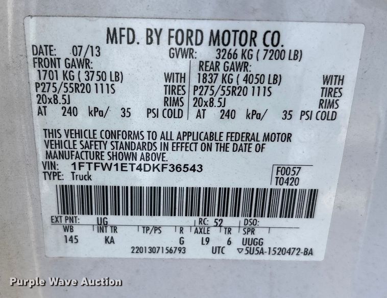 image for item EA7930 2013 Ford F150 Crew Cab pickup truck