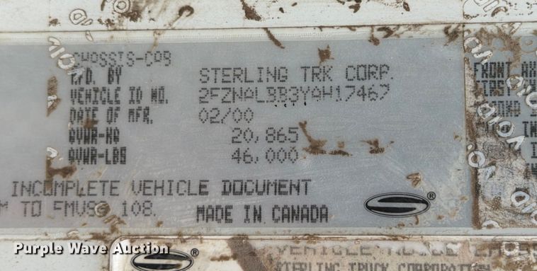 image for item ED5129 2000 Sterling L-Line flatbed truck