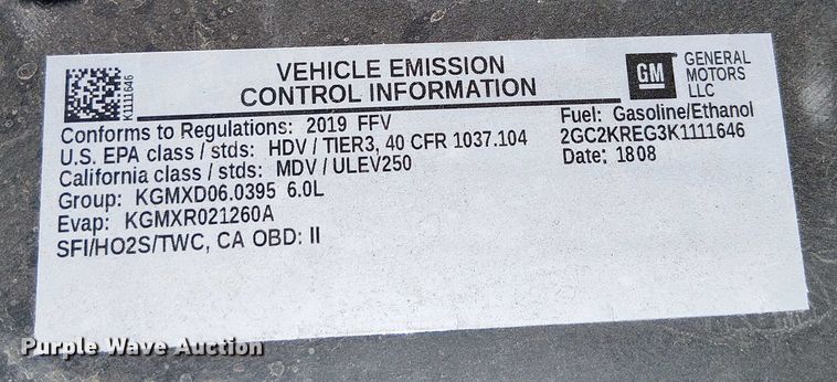 image for item EE5160 2019 Chevrolet Silverado 2500HD Ext. Cab pickup truck