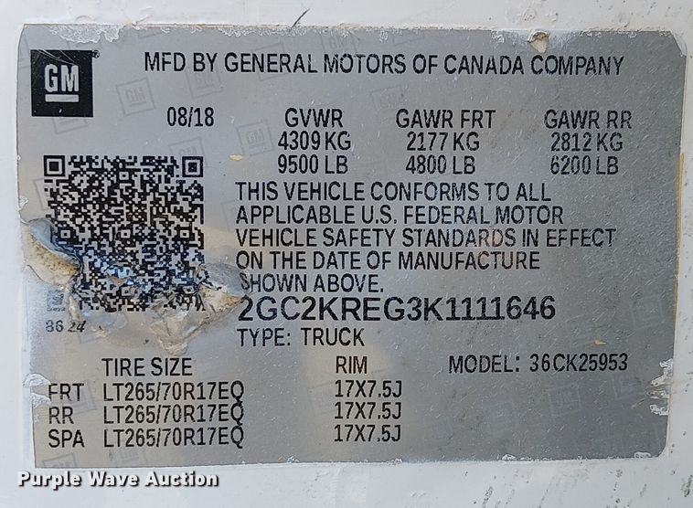 image for item EE5160 2019 Chevrolet Silverado 2500HD Ext. Cab pickup truck