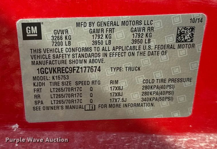 image for item EF2425 2015 Chevrolet Silverado 1500 Ext. Cab pickup truck