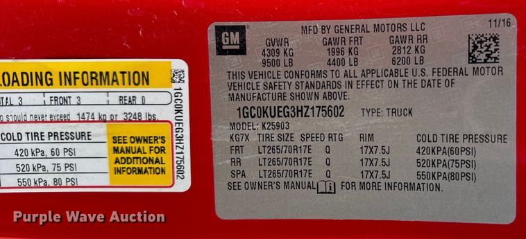 image for item EF2426 2017 Chevrolet Silverado 2500HD pickup truck