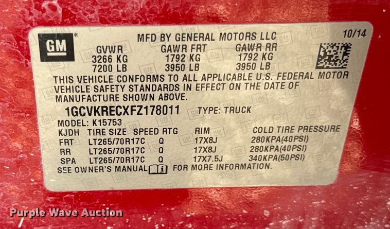 image for item EF2430 2015 Chevrolet Silverado 1500 Ext. Cab pickup truck