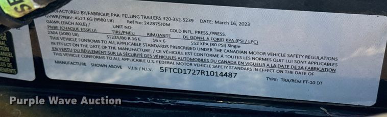 image for item EG2025 2024 Felling Trailers FT-10DT dump trailer