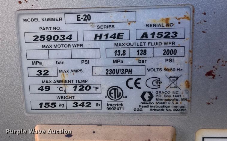image for item EG2056 Graco Reactor E-20 spray foam insulation machine