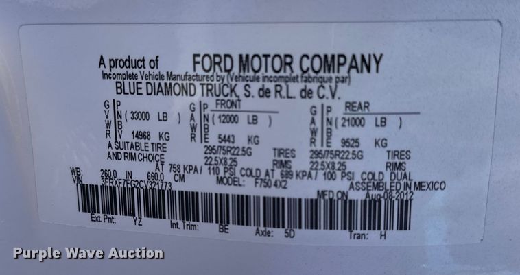 image for item EG2066 2012 Ford F750 Super Duty XL paper shredder truck