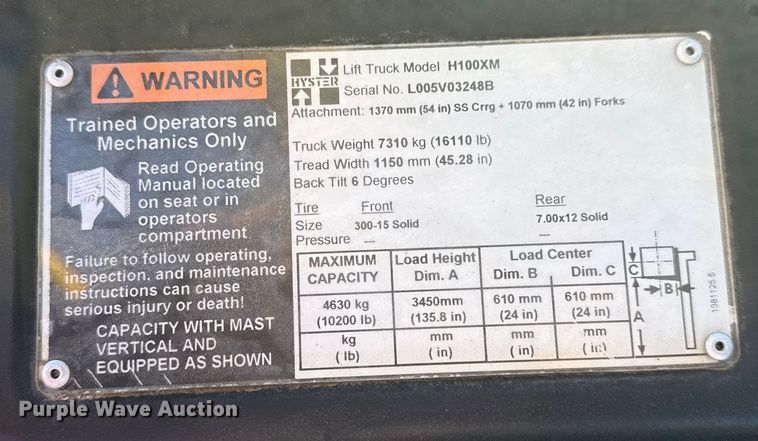 image for item EG2071 2004 Hyster H100XM forklift