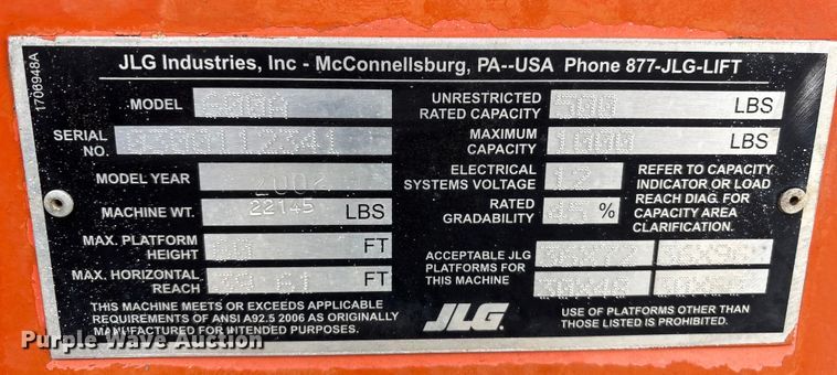 image for item EI5709 2002 JLG 600A boom lift