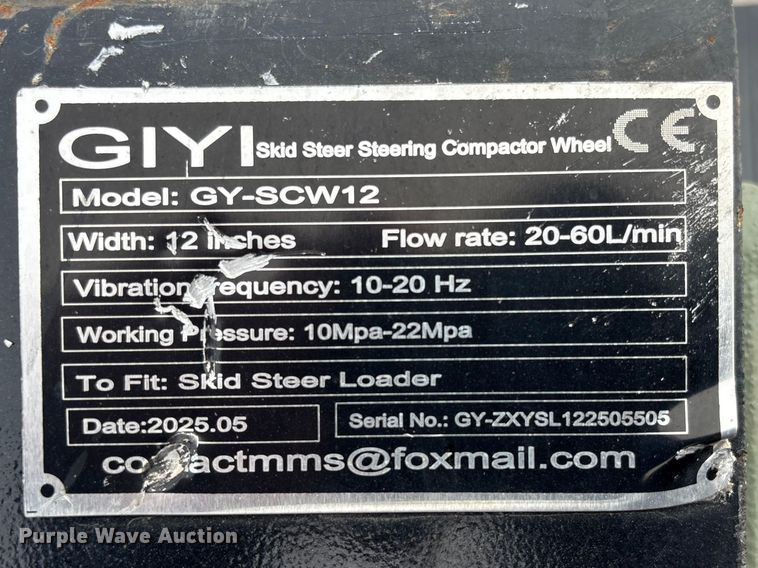 image for item EI5711 2025 Giyi GY-SCW12 skid steer steering compactor wheel