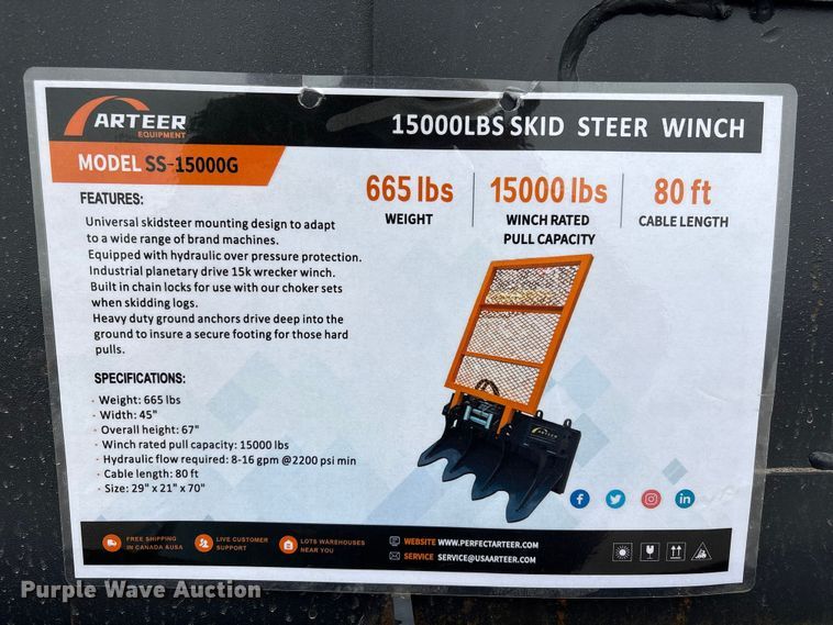 image for item EI5729 2025 Arteer SS-15000G skid steer winch