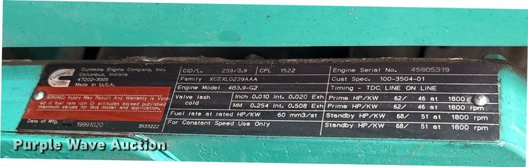 image for item EI5734 1999 Onan DGBC-3378897 generator