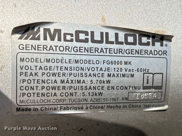 image for item EI5737 (3) McCulloch FG6000MKUD-C generators