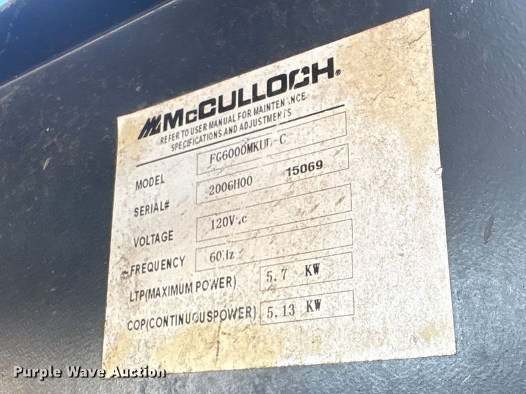 image for item EI5737 (3) McCulloch FG6000MKUD-C generators