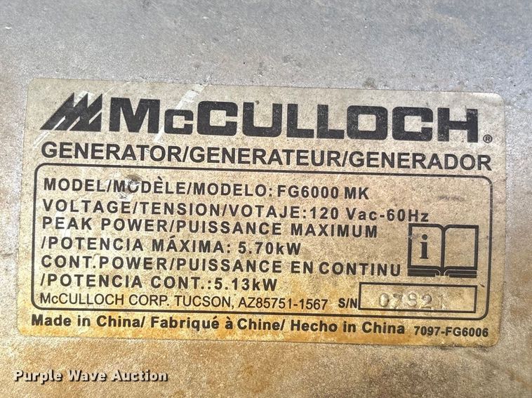 image for item EI5737 (3) McCulloch FG6000MKUD-C generators