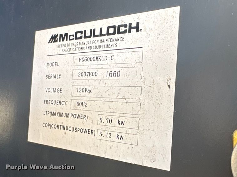 image for item EI5737 (3) McCulloch FG6000MKUD-C generators