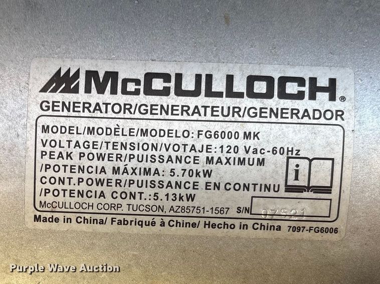 image for item EI5737 (3) McCulloch FG6000MKUD-C generators