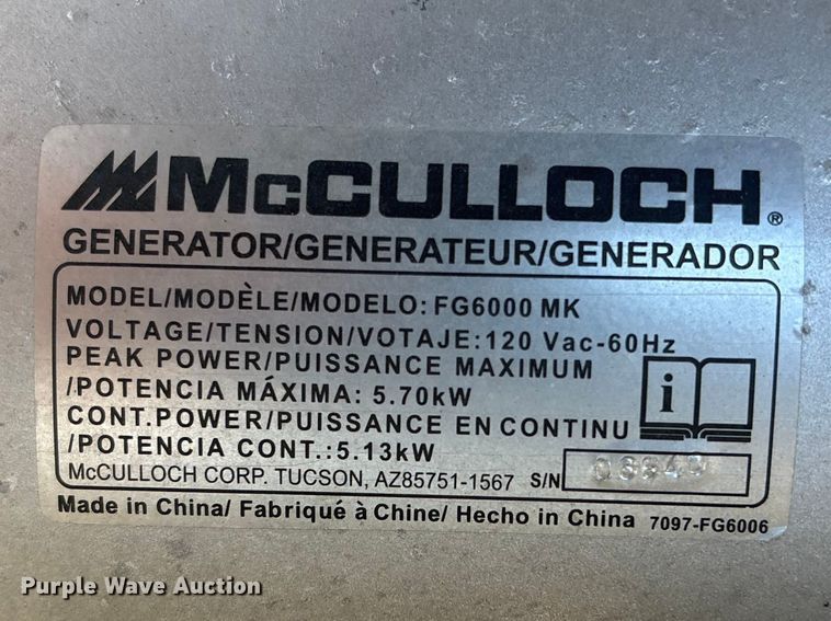 image for item EI5738 (2) McCulloch FG6000MKUD-C generators 
