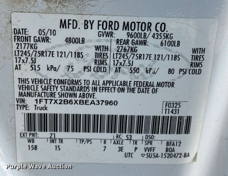 image for item EP2900 2011 Ford F250 Ext. Cab utility bed pickup truck