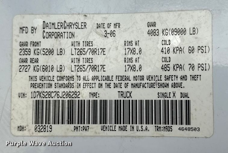 image for item EP2901 2006 Dodge Ram 2500 Ext. Cab pickup truck