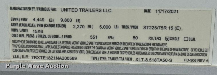 image for item ER0414 2022 United Trailers LLC enclosed cargo trailer